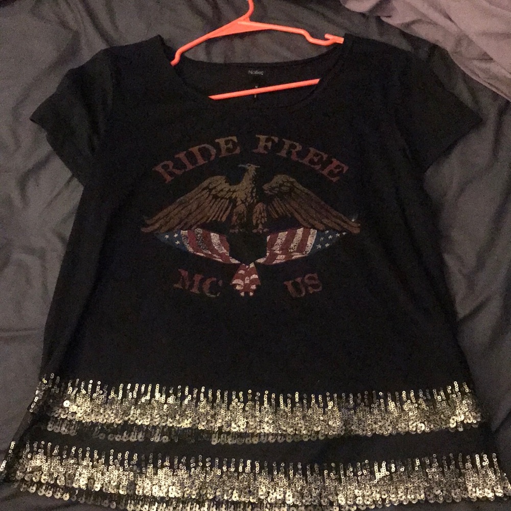 Black rocker tee with sequin bottom